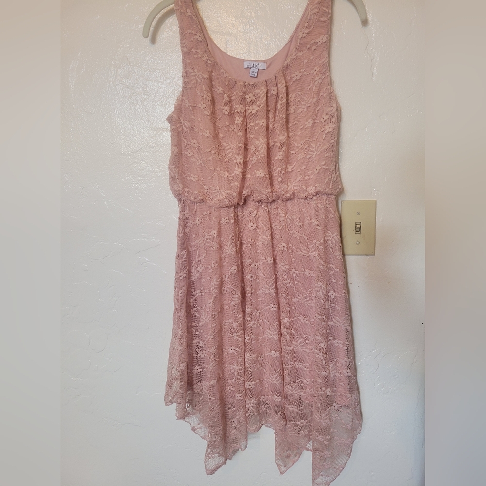 Womens Mid Length Pink Lace Dress